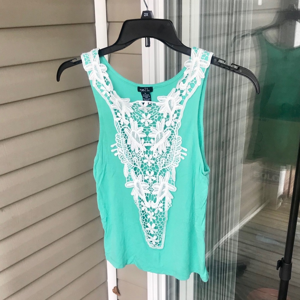 π Rue21 Teal Lace Tank Top Size M SUPER CUTE! - Picture 3 of 8